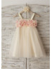 Thin Straps Champagne Tulle Floral Flower Girl Dress